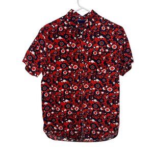 Denim & Flower Mens Slim Fit Floral Button-Down Shirt Red & Navy Size S